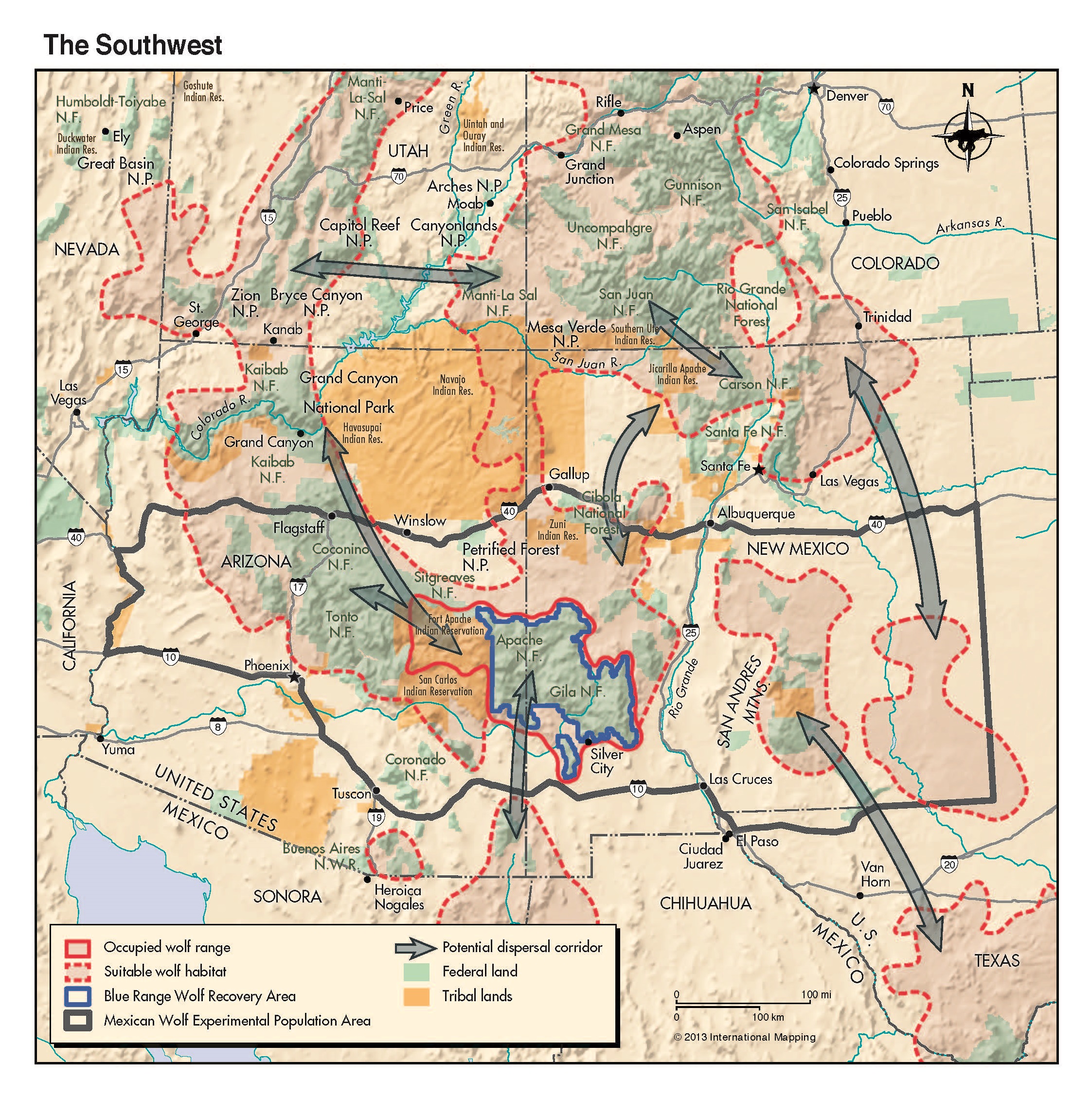 mexican grey wolf map